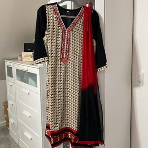 Black and Red kurta and Dupatta set